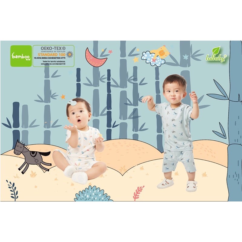 [LULLABY SALE ] Bộ cộc tay sợi tre Bamboo cài vai in hình