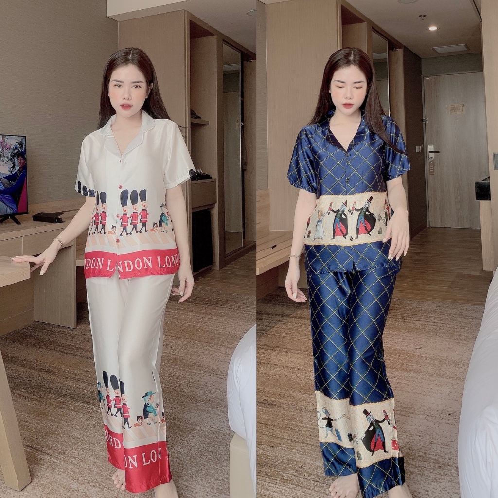 Bộ Lụa Satin Tay Cộc Quần Dài Siêu Hot
