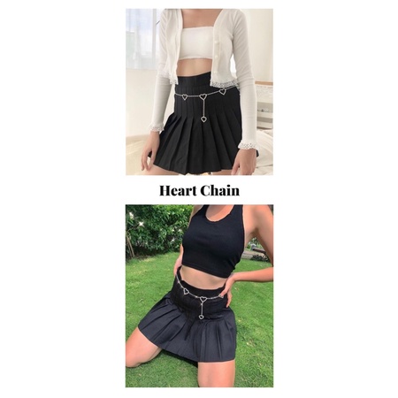 GILLBABY | Chân váy xếp ly lưng cao có quần bảo hộ kèm dây chain (TENNIS SKIRT)