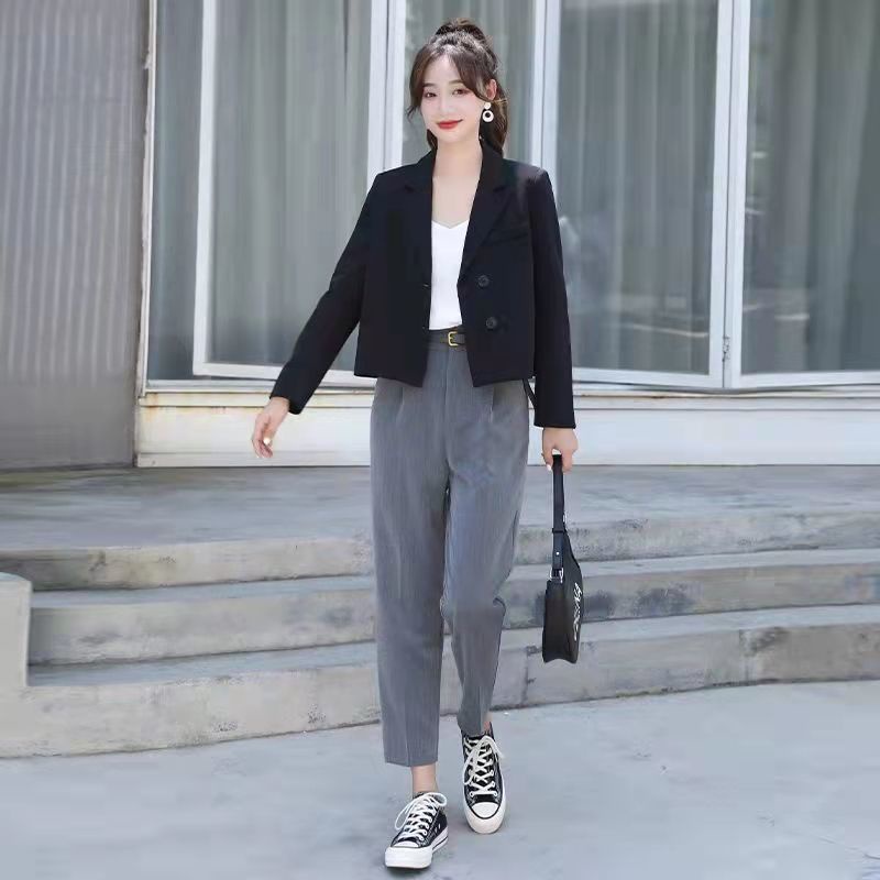 Áo Khoác Blazer Ngắn Tay Dài Màu Đen Thời Trang Xuân Hè 2023 Cho Nữ