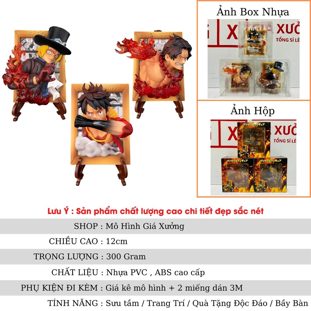 (Siêu Đẹp) Mô Hình khung ảnh 3D  Luffy ACE Sabo tặng kèm ( 1 Miếng dán Nam Châm + 1 giá kê + 1 miếng dán 3M) One Piece