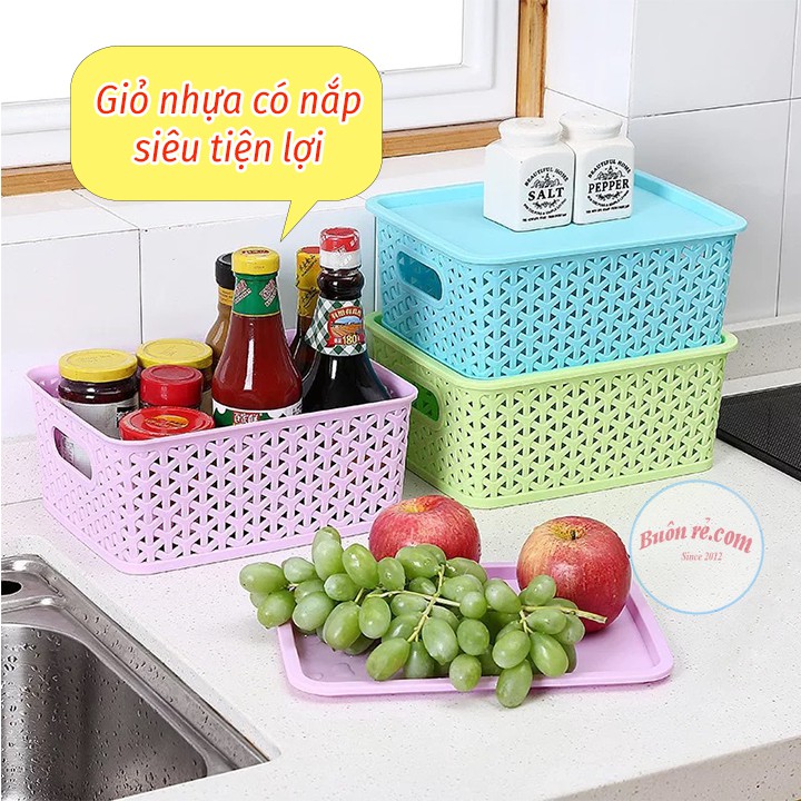 Giỏ nhựa Hàn Quốc Song Long có nắp tiện ích tiết kiệm không gian 2572-2573-2574