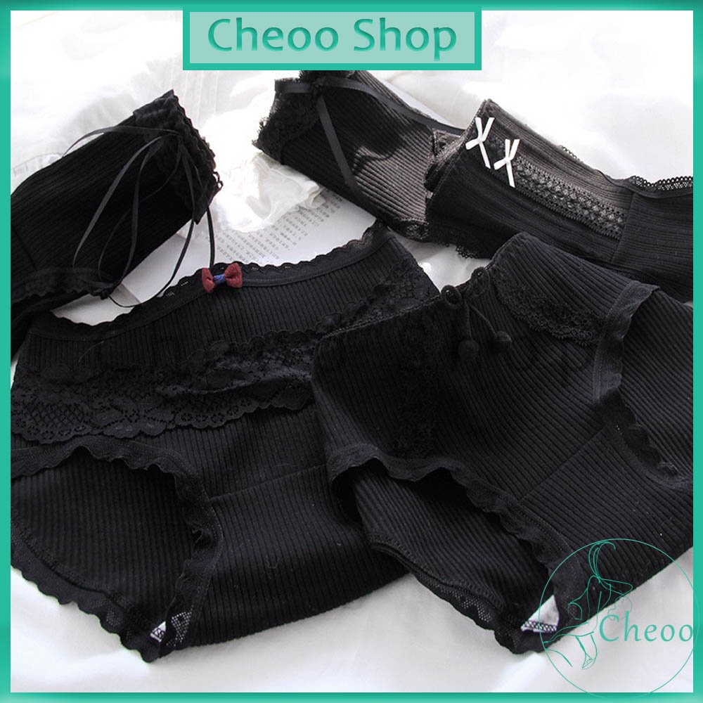 Quần Lót Nữ Cotton Set 5 Quần Lót Cao Cấp Màu Đen - Quần Chip Nữ Cạp Cao Kháng Khuẩn Sexy S74 Cheoo Shop