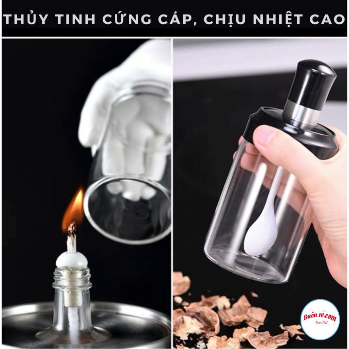 Lọ đựng gia vị thủy tinh cao cấp kèm thìa tiện lợi - Hũ đựng gia vị, nước mắm trong suốt kèm thìa đa năng 01477
