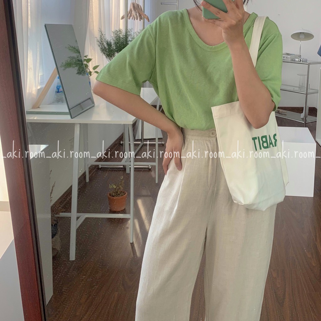 Áo thun giấy trơn, áo phông giấy trơn cổ bầu chất mát form rộng MLL | BigBuy360 - bigbuy360.vn