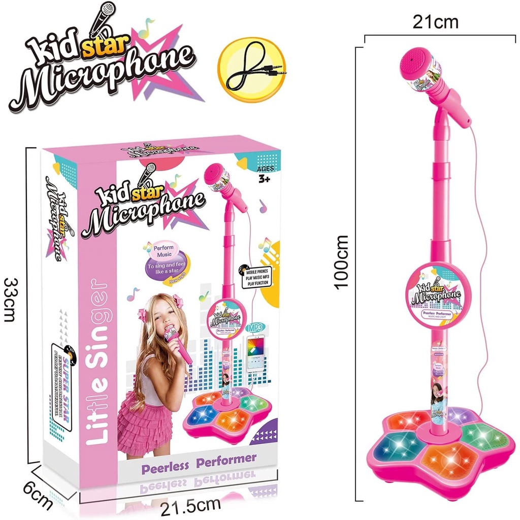 - Bộ đồ chơi Micro hát karaoke cho bé tích hợp phát loa, có đèn, kết nối được với điện thoại và dùng pin