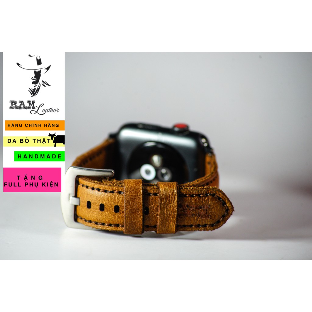 Dây apple watch da bê vàng handmade bền chắc cực đẹp RAM Leather classic 1989 - tặng khóa chốt và adapter