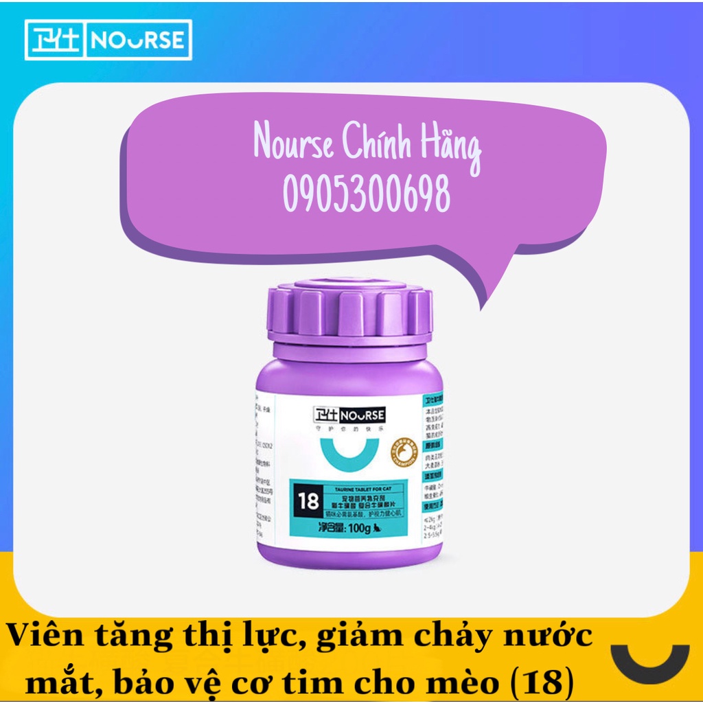 Nourse 18 Viên tăng thị lực, giảm nước mắt và bảo vệ cơ tim cho Mèo (200 viên)
