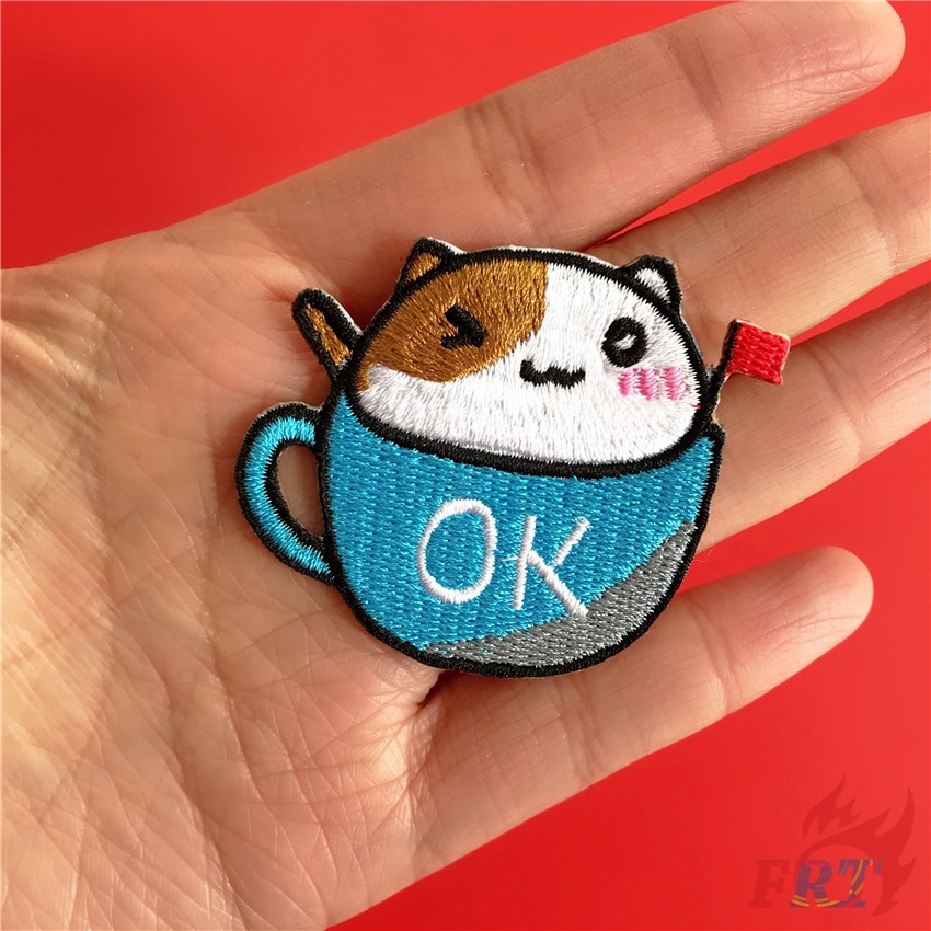 Set 1/4 miếng vá thêu/ủi quần áo họa tiết cốc nước mèo hoạt hình đáng yêu DIY