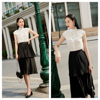 Chân váy midi dập li 2 tầng -hbz348