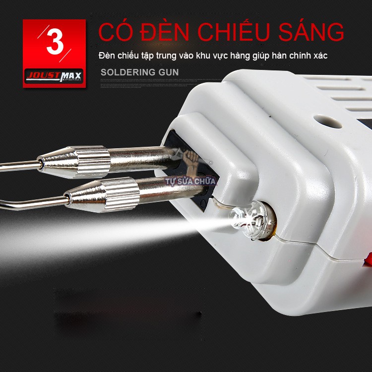 Mỏ hàn xung cao cấp chính hãng Joust Max 100W có đèn trợ sáng cho mối hàn đẹp và chính xác, làm nóng cực nhanh