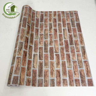 Giấy dán tường giả gạch 3d màu đỏ, khổ 1,2m có sẵn keo