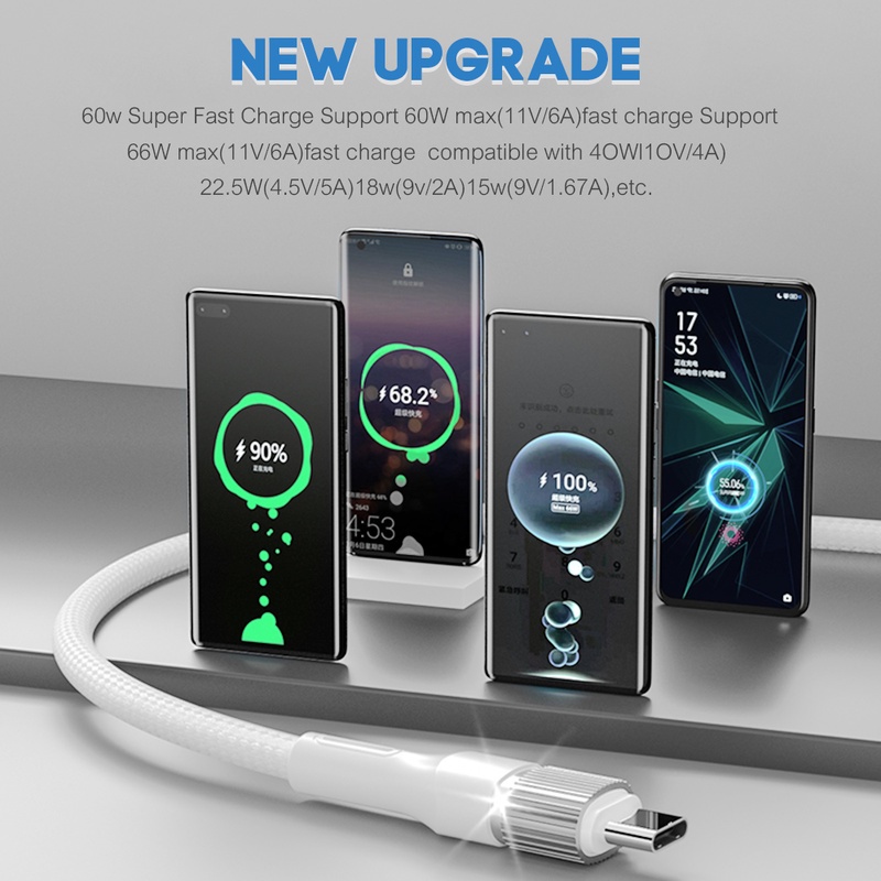 Dây Cáp Sạc Nhanh Truyền Dữ Liệu 3A 60W USB Sang Type C 2 Trong 1