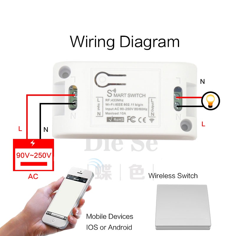 Công tắc điều khiển thông minh DIESE không dây Wifi 433Mhz RF 86 gắn tường chuyên dụng cho đèn LED