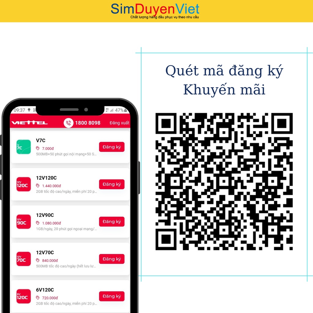 Sim Viettel 4G có sẳn gói V120Z 4GB/Ngày, gọi nội mạng miễn phí, 50 phút ngoại mạng, chỉ 90k/tháng