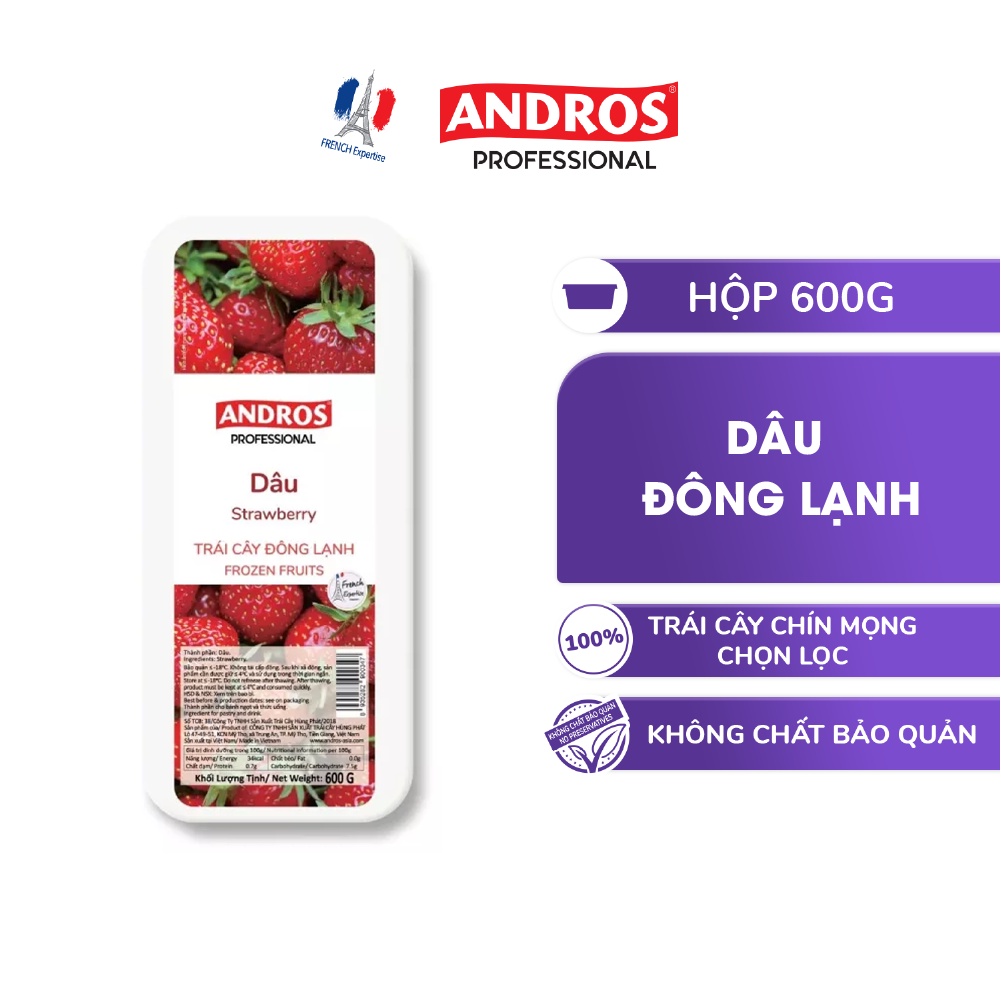 Dâu Đông Lạnh - Không chất bảo quản - Trái cây đông lạnh ANDROS IQF - 600g -