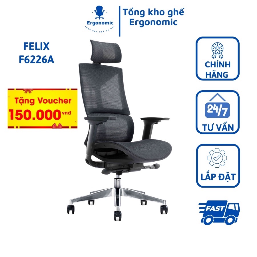Ghế Công Thái Học Felix F6226A - Thiết Kế Hiện Đại, Có Tựa Đầu
