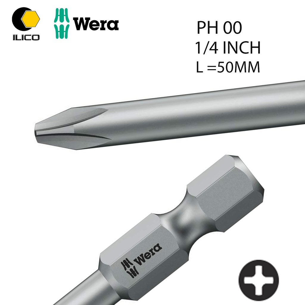 Đầu Vít Bake 4 Cạnh Wera 05135530001 PH 00 x 50 mm 851/4 J - ILICO