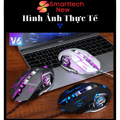 Chuột Máy Tính Chuột Cơ Gaming Có Dây V6 T - WOLF Có Đèn Led Full Led Đổi Màu Liên Tục, Siêu Nhạy, Đế Di Kim Loại