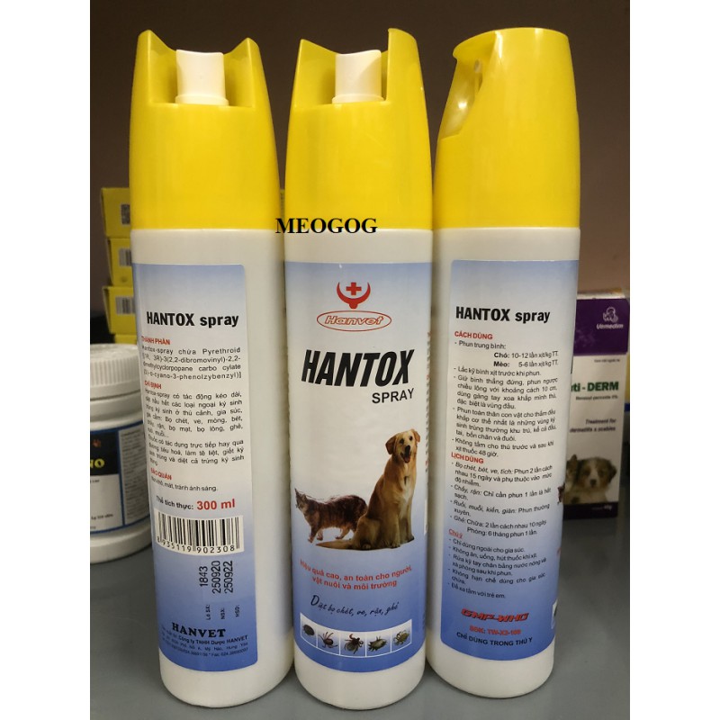 HANTOX Spray Dạng Xịt Chó Mèo - Trị Ve, Ghẻ, Chấy, Rận, Bọ Chét