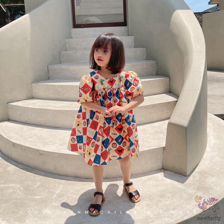 Đầm Sát Nách / Áo Thun Tay Ngắn In Họa Tiết Hoạt Hình Phong Cách Hàn Quốc Thời Trang Mùa Hè Cho Bé Gái