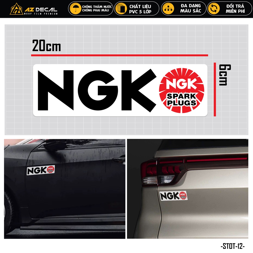 Tem Dán xe Ô tô Thiết Kế NGK Spark Plugs | STOT-12 | Sticker Ô Tô Oto Xe Hơi Dán Sườn Kính Lái Cản Sau Chống Nước