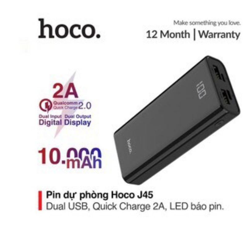 ✅PIN DỰ PHÒNG HOCO J45 10.000MAH 2 CỔNG SẠC ĐÈN LED -Hàng chính hãng