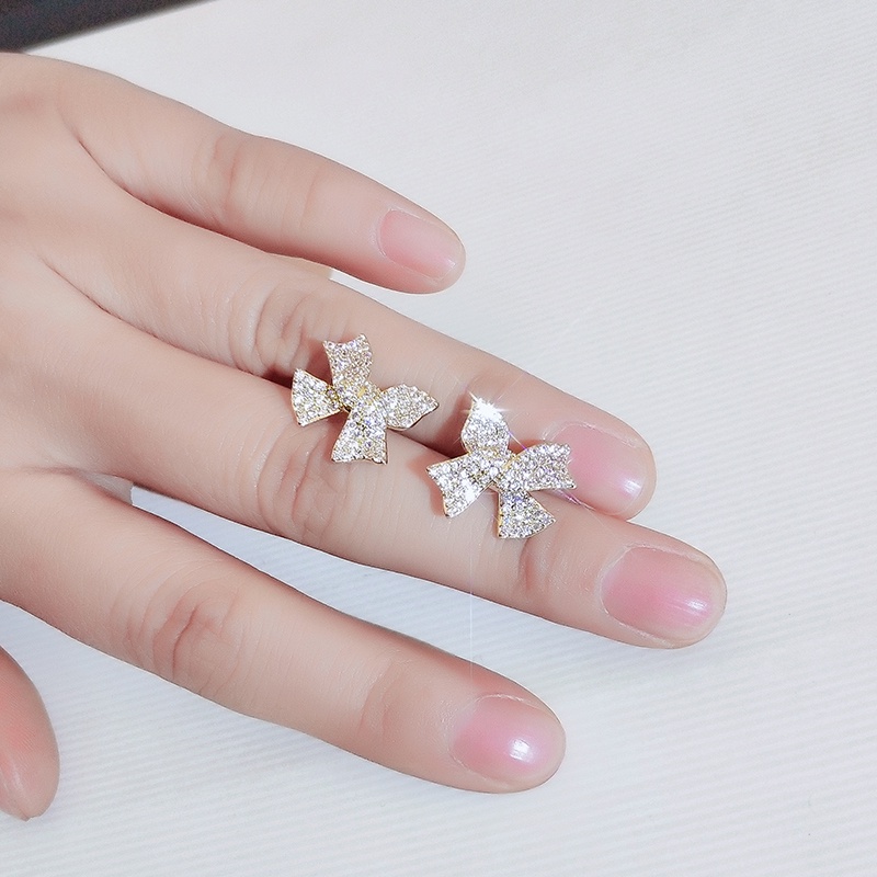 [Jiudoulan] Khuyên Tai Nơ Đính Đá Zircon Lấp Lánh Thời Trang Hàn Quốc Cho Nữ