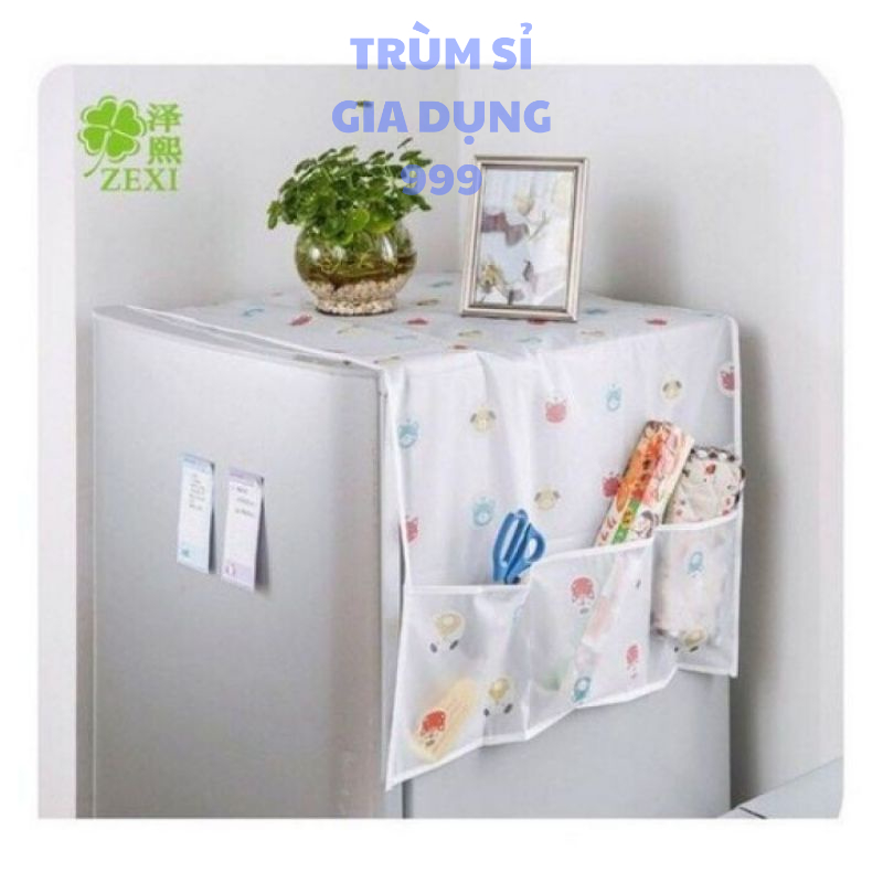tấm phủ che đầu tủ lanh, vải phủ tủ lạnh lò vi sống kèm ngăn để đồ xinh xắn