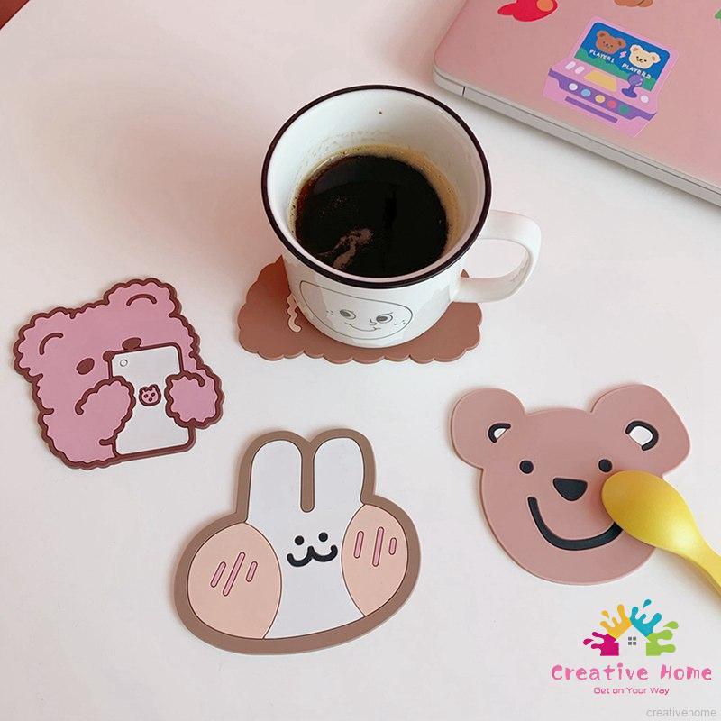 Miếng Lót Ly Chống Trượt Hình Thỏ Gấu Con Dễ Thương