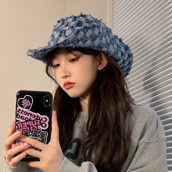 Nón Tai Bèo Họa Tiết Caro Phong Cách Cao Bồi Phương Tây Thời Trang Cho Nữ