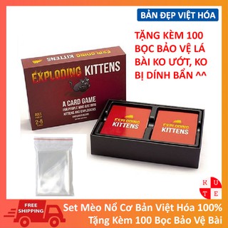 Combo mèo nổ exploding kittens việt hóa tặng kèm 100 bọc bảo vệ lá bài