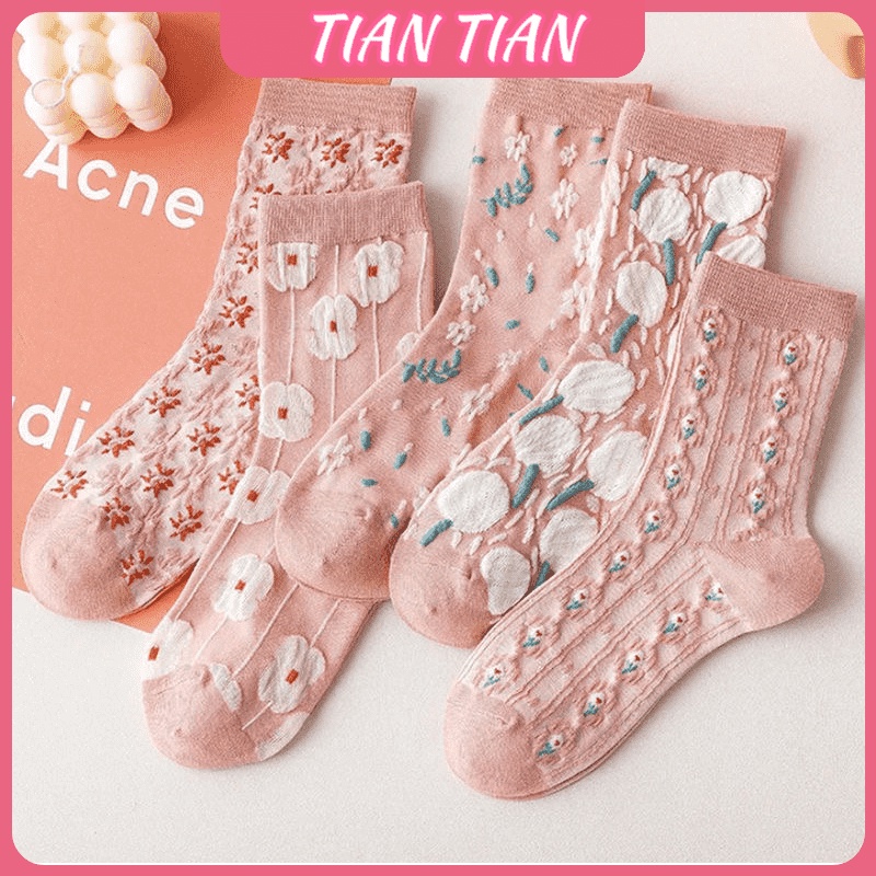 TIAN TIAN T141 Vớ Ren Họa Tiết Hoa Nhỏ Dễ Thương Phong Cách Hàn Quốc Nhật Bản Thời Trang Cho Nữ