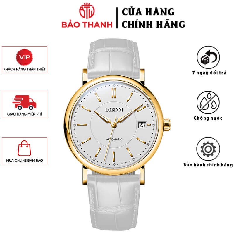 Đồng Hồ Nữ LOBINNI No.027-6 Chính Hãng BH 24T Chịu Nước 50m Kính Chống Xước Dây Da Cao Cấp (Máy Cơ Tự Động)