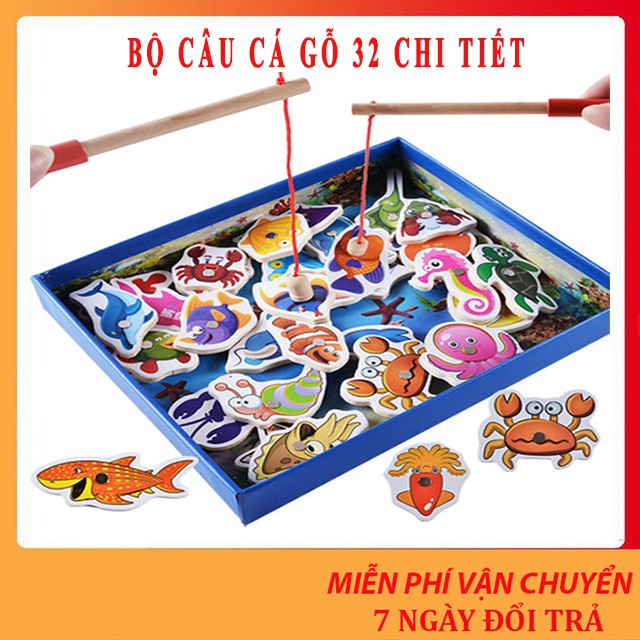 Bộ đồ chơi gỗ câu cá nam châm cho bé loại đẹp - câu cá gỗ nam châm