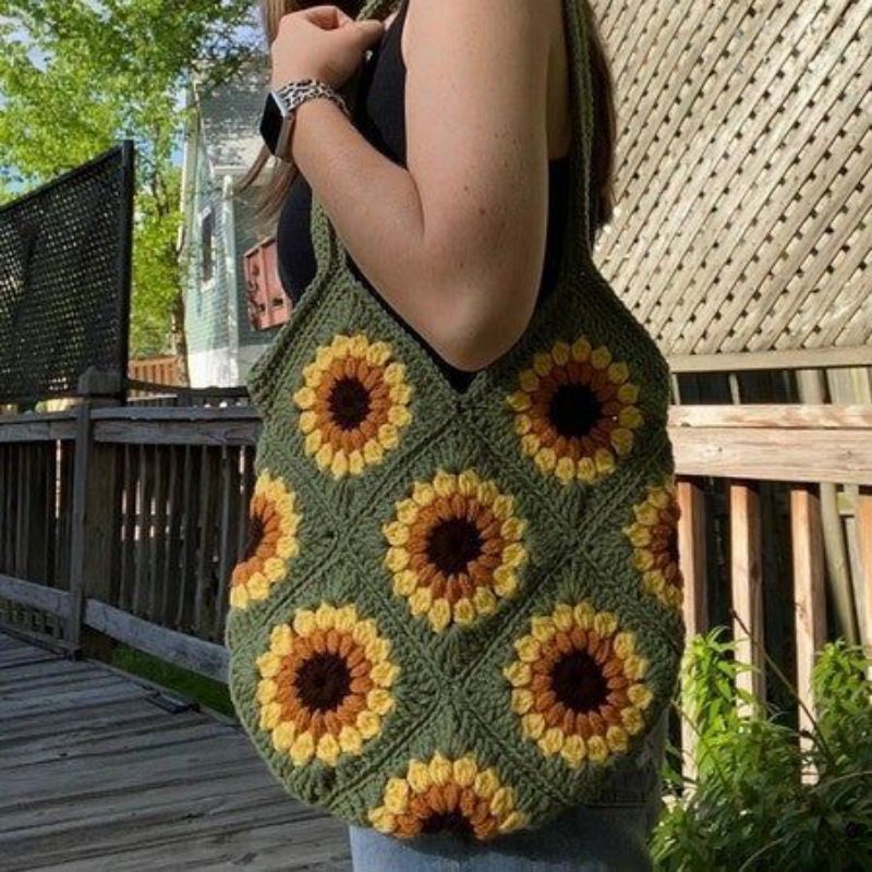 CHECKERED HANDBAG - Túi Hoa Hướng Dương Handmade 28×28cm