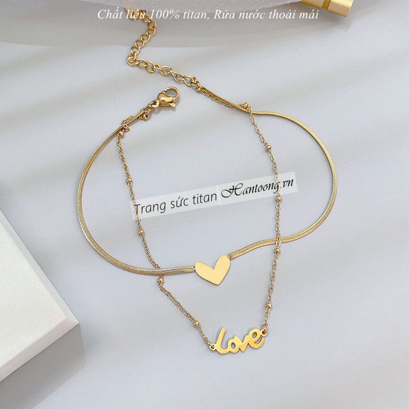 Lắc chân titan không gỉ thiết kế 2 lớp và họa tiết chữ Love phong cách 2023 mới sành điệu