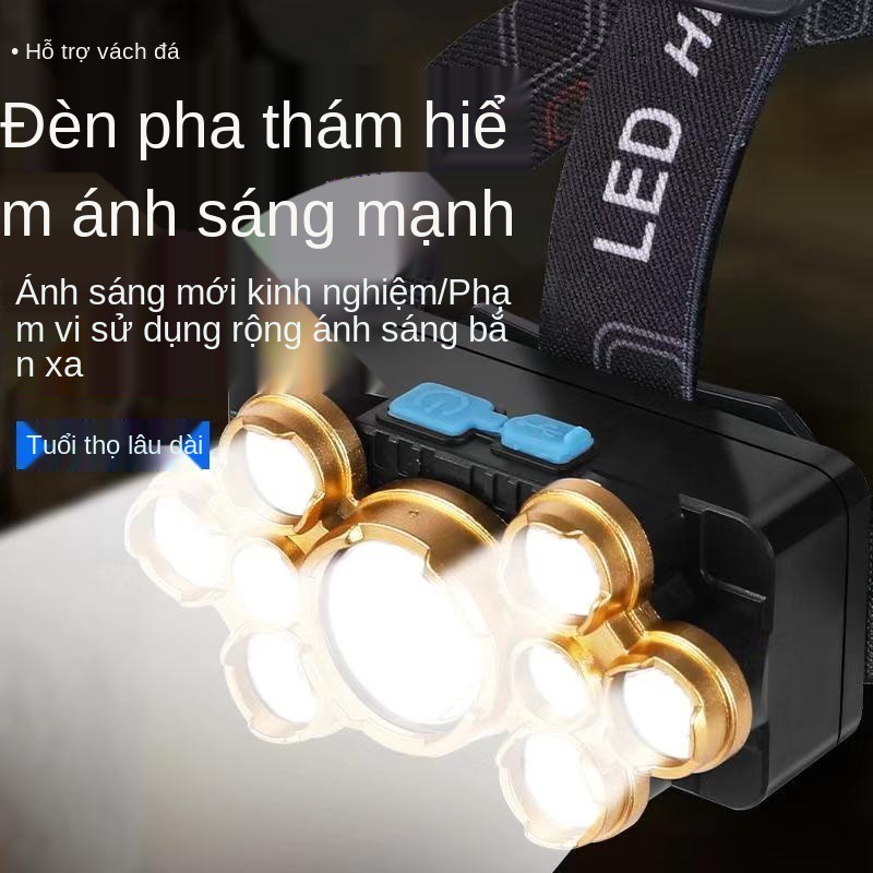 đèn pha LED siêu sáng ánh mạnh có thể sạc lại pin đeo đầu tầm xa ban đêm của thợ mỏ đánh cá hộ gia đình thoát