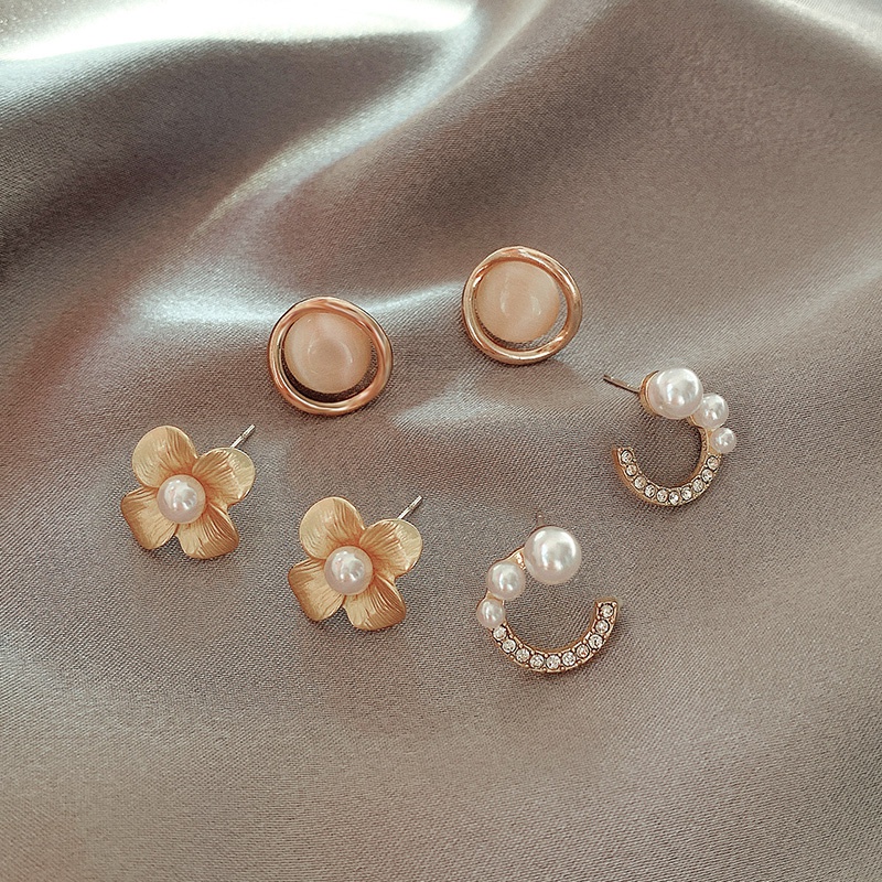 Bông Tai Kim Bạc Đính Ngọc Trai Đơn Giản