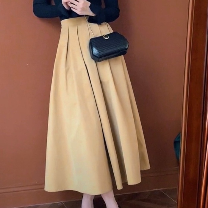 Chân váy midi dáng dài phối lưng chun_A6