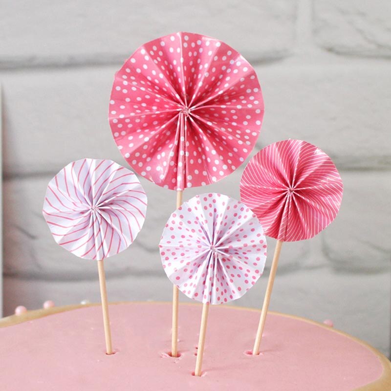 Set 4 Phụ Kiện Trang Trí Bánh Hình Quạt Giấy Dễ Thương