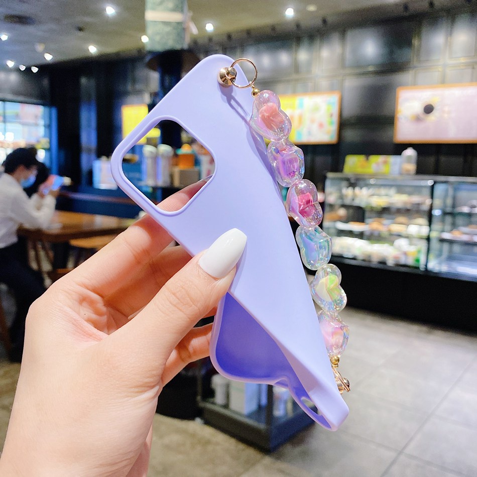 Ốp Điện Thoại TPU Dẻo Màu Cầu Vồng Kèm Vòng Tay & Dây Đeo Thời Trang Cho iPhone 13 12 11 PRO MAX 12mini