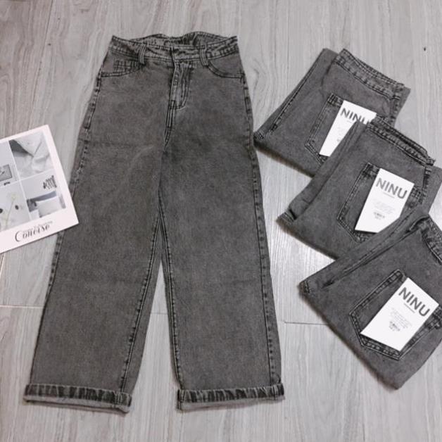 Quần jean ống rộng xám khói trơn suông dài cao cấp | BigBuy360 - bigbuy360.vn