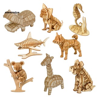 AY-ᴥDIY 3D Seahorse Shark Animal Model Puzzles Wooden Art Craft Educational Kids Toy