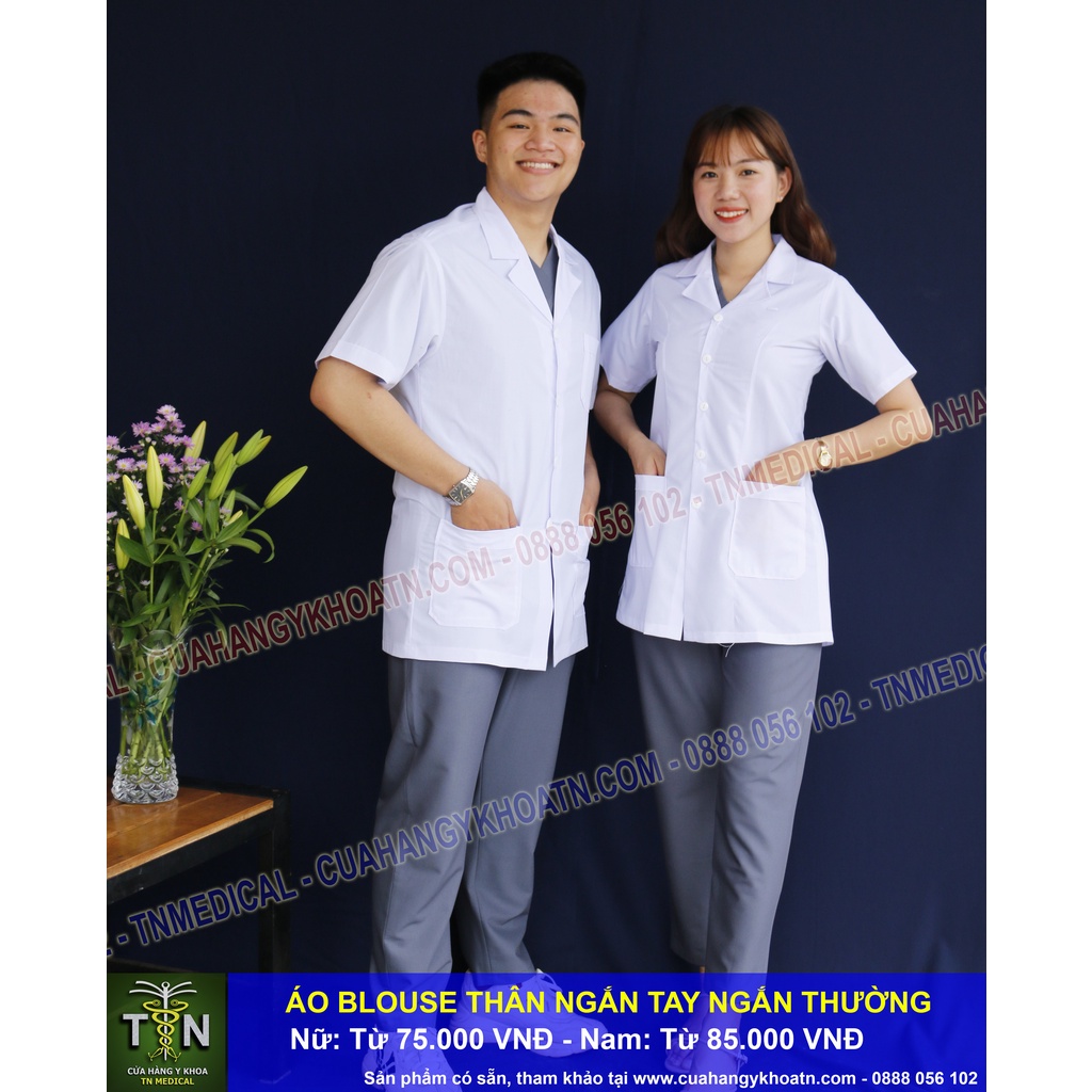 Áo Blouse  Thân Ngắn Tay Ngắn Điều Dưỡng, Dược Sĩ, Xét Nghiệm - Thương Hiệu TN Medical
