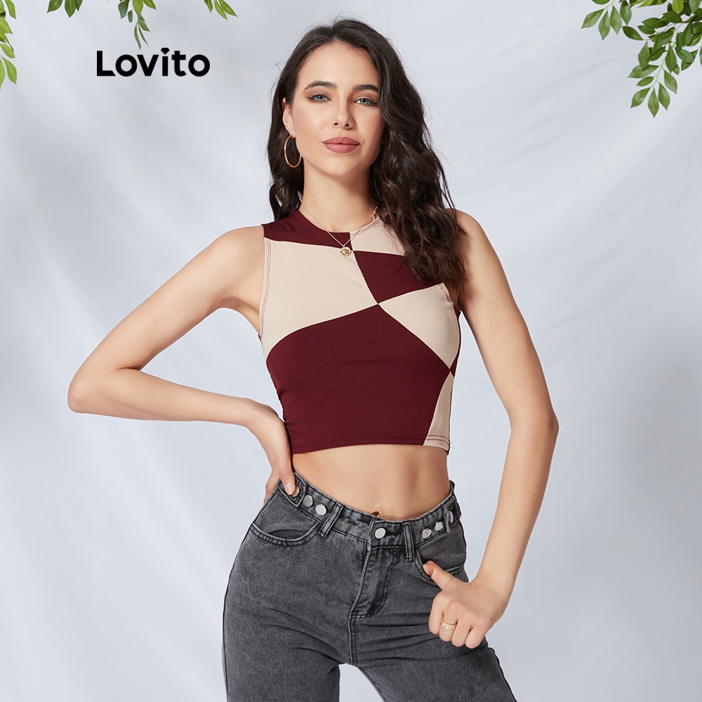  Lovito Áo crop top không tay màu sắc đơn giản L09125 | BigBuy360 - bigbuy360.vn