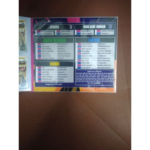 Allbum thẻ cầu thủ bóng đá Match attax size POCA 2020/2021