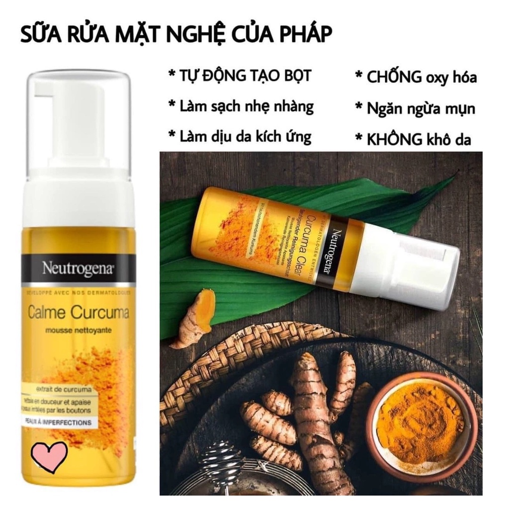 Sữa rửa mặt nghệ Neutrogena Curcuma Clear, Sữa rửa mặt tạo bọt làm dịu da bị mụn tinh chất nghệ Neutrogena (147mL)