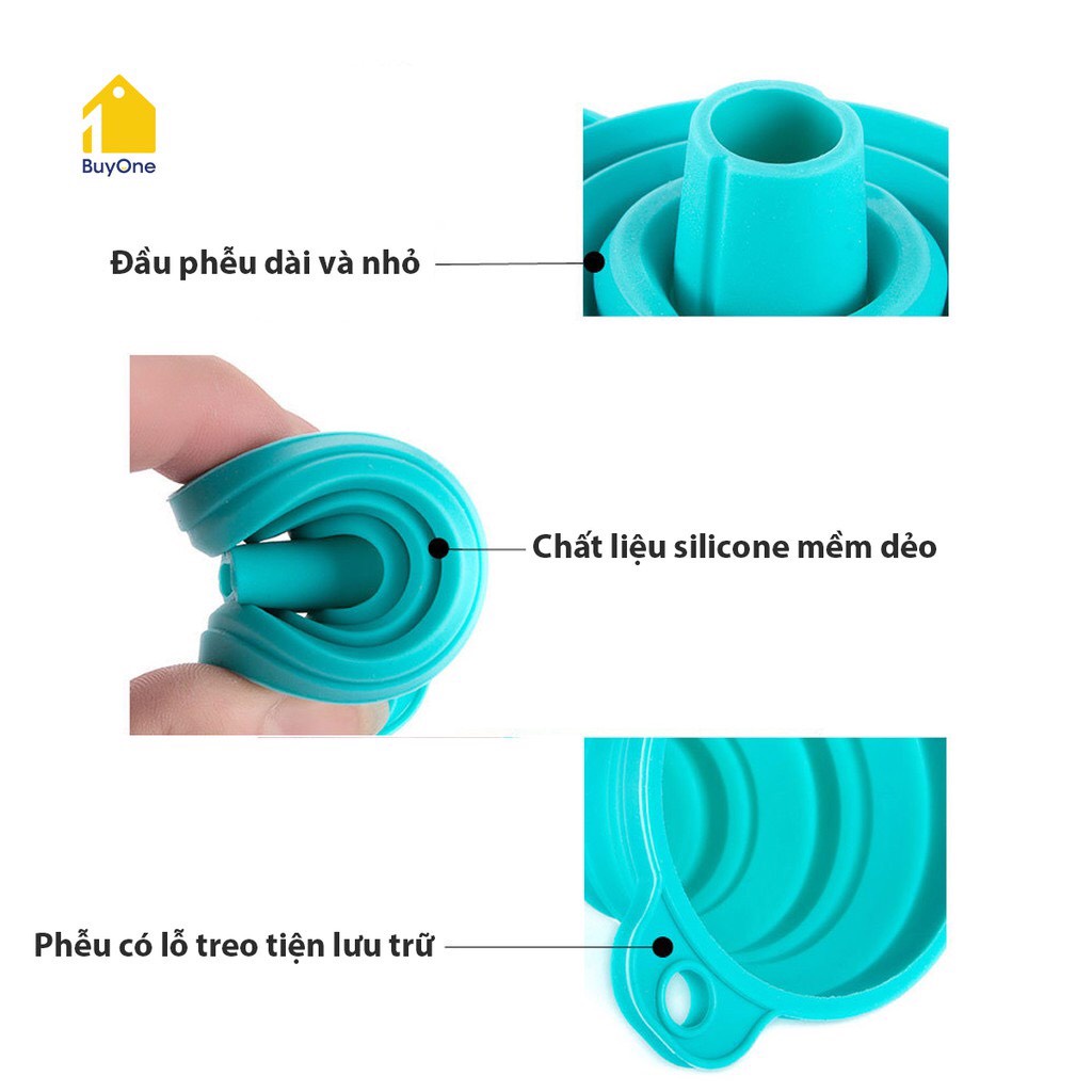 Phễu silicon có thể gấp gọn tiện dụng cho nhà bếp chịu nhiệt, phễu mini gấp gọn