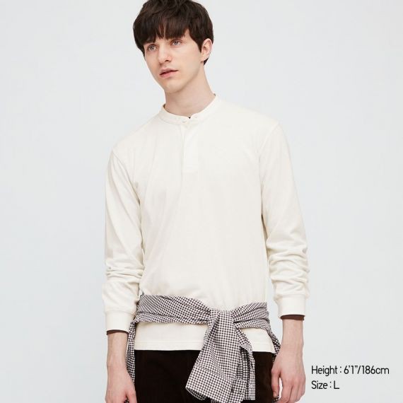 (UNI Nhật chính hãng) Áo cổ tàu mở cúc dài tay (nam nữ) Stand Collar Long-Sleeve T-shirt | BigBuy360 - bigbuy360.vn